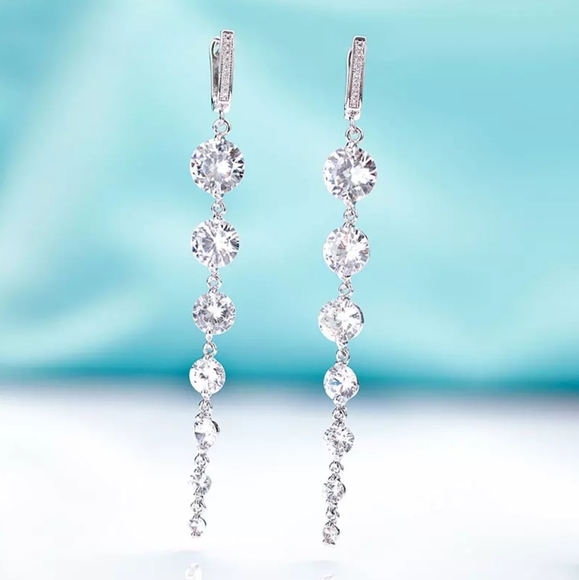Zirconia CZ Beads Dangle Earrings - Picture 4 of 8
